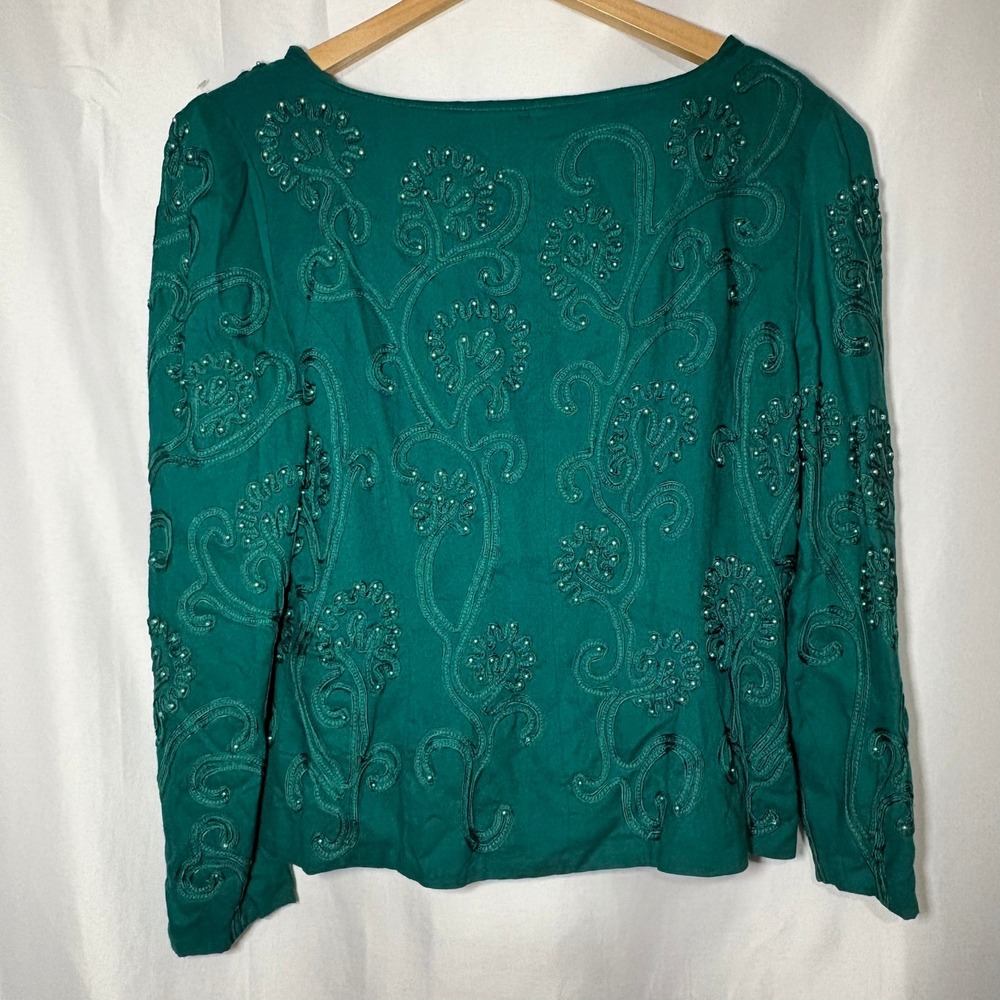 Vintage Marie St Claire Emerald Green Beaded Soutache Evening Jacket Womens 12 - Picture 5 of 10